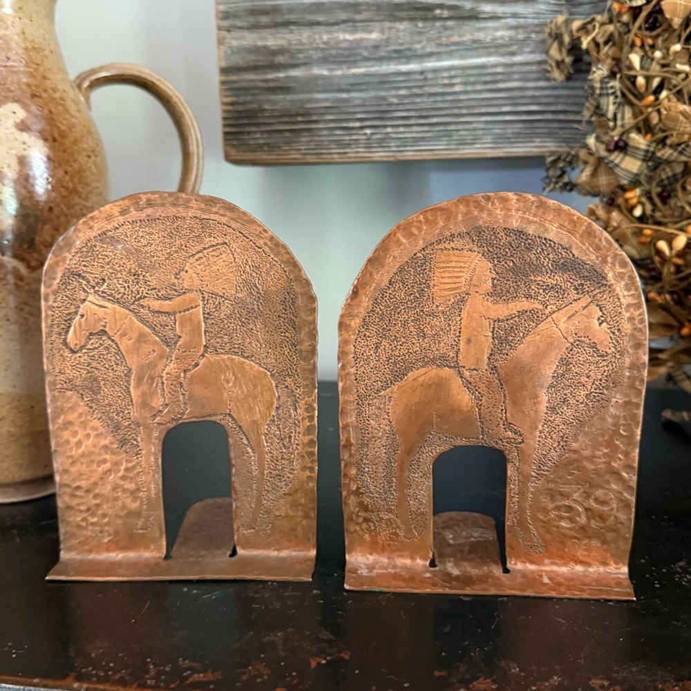 Handmade Vintage Copper Western/Horse Rider Design Bookends